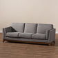 Sava Mid-Century Modern Sofa Grey Fabric Upholstered 3-Seater with Walnut Wood Frame Stylish Living Room Furniture