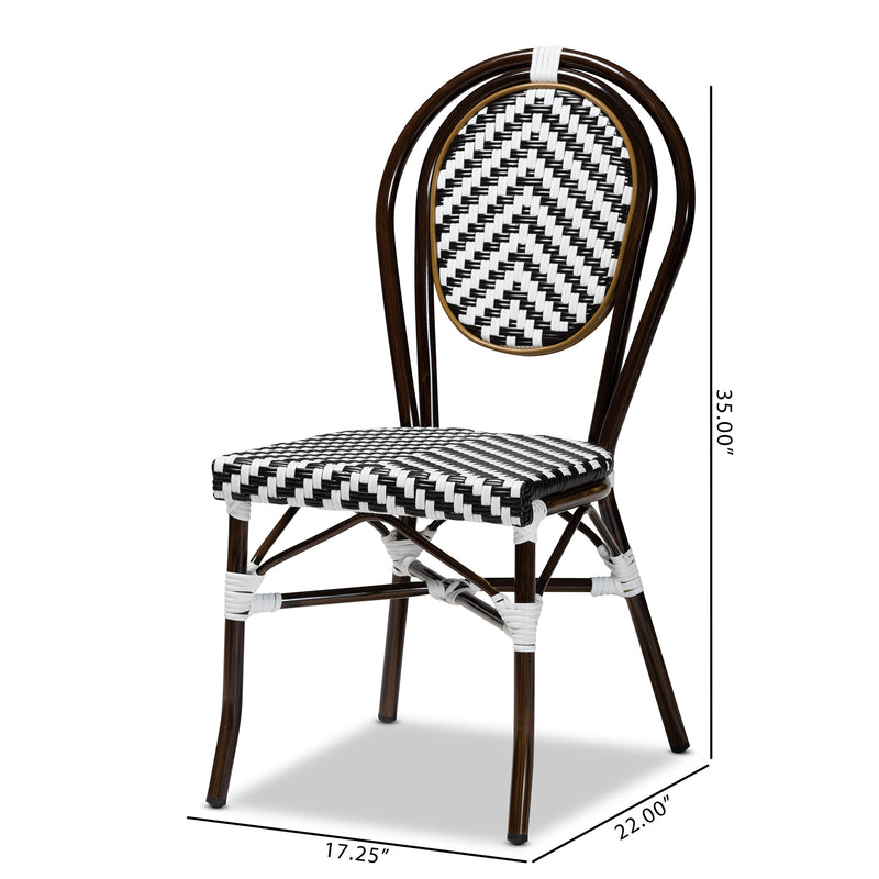 Alaire Outdoor Dining Chair Set Classic French Black and White Weaving and Dark Brown Metal 2-Piece