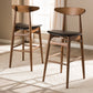 Flora Bar Stool Set of 2 Mid-Century Modern Black Faux Leather Upholstered with Walnut Finish