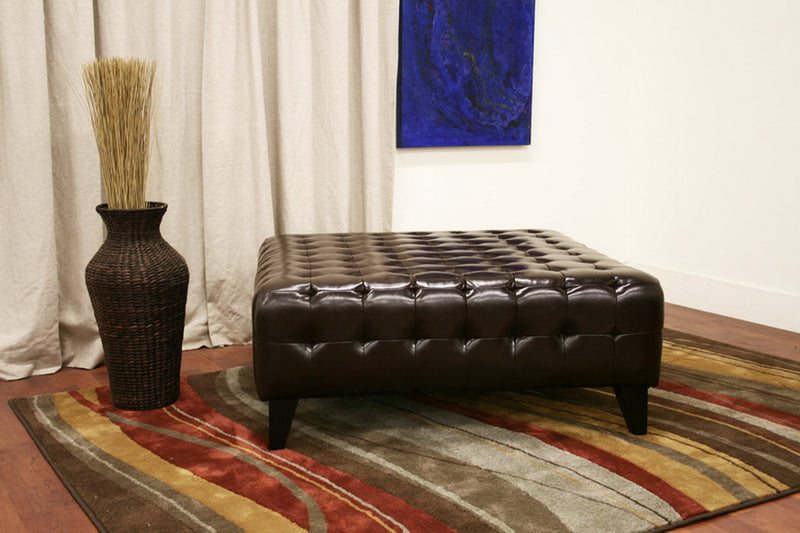 Pemberly Dark Brown Bonded Leather Square Ottoman with Storage for Living Room or Bedroom Use