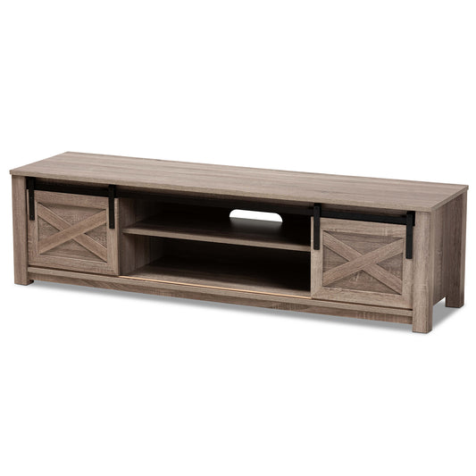 Bruna TV Stand - Modern Contemporary Farmhouse Design with White-Washed Oak Finish for Living Room Entertainment Centers