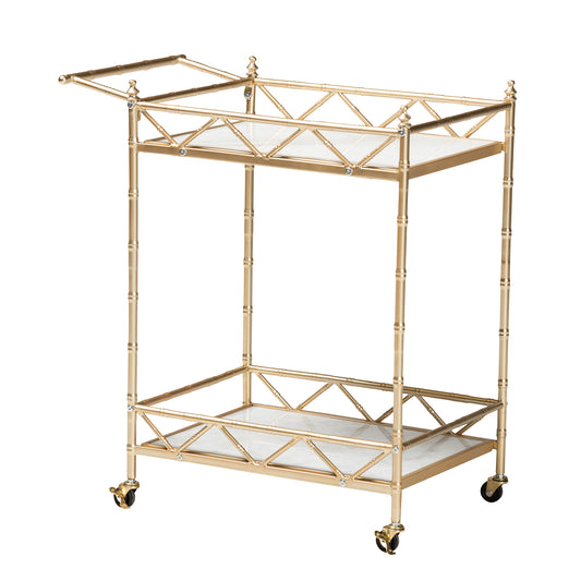 Mela 2-Tier Wine Cart - Contemporary Glam Design with Gold Metal Frame and White Marble Shelves