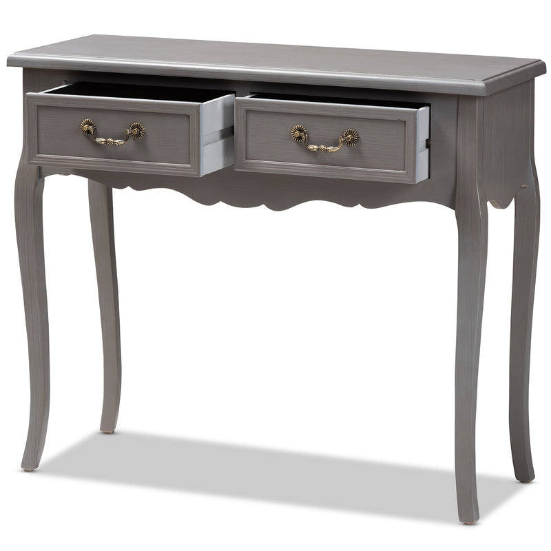 Capucine Console Table Antique French Country Style Gray Wood 2-Drawer Design for Living Room or Entryway Storage