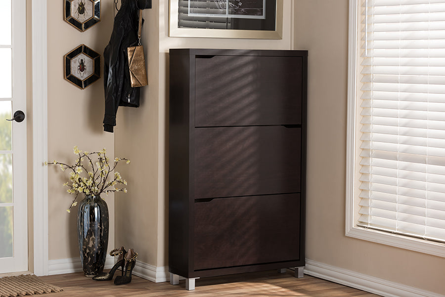 Simms Shoe Cabinet Dark Brown Modern