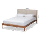 Aveneil Platform Bed - Mid-Century Modern Beige Fabric Upholstered with Walnut Finish