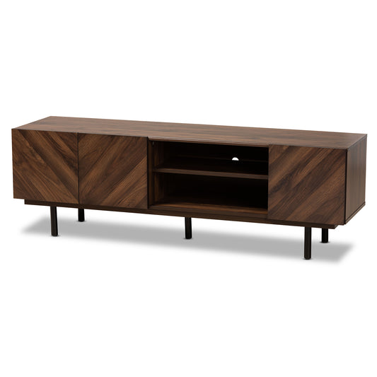 Berit Mid-Century Modern TV Stand in Walnut Brown Wood with Storage and Stylish Design