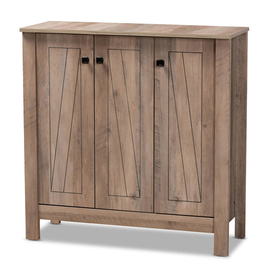 Derek Shoe Cabinet - Modern Rustic Oak Finished Wood with 3 Doors for Stylish Storage Solutions