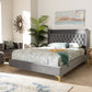 Valery Platform Bed - Modern and Contemporary Dark Gray Velvet Fabric with Gold-Finished Legs