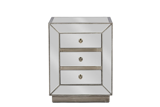 Currin Contemporary End Table with 3 Mirrored Drawers for Stylish Storage and Modern Decor