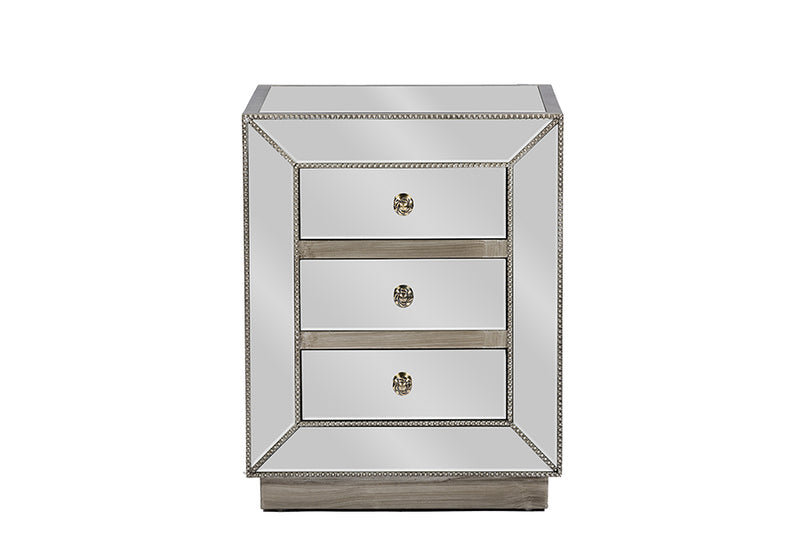 Currin Contemporary End Table with 3 Mirrored Drawers for Stylish Storage and Modern Decor