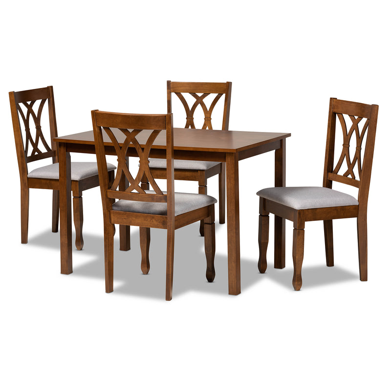 Sefa 5-Piece Dining Set Modern Grey Fabric Upholstered Chairs with Walnut Brown Finished Wood Table