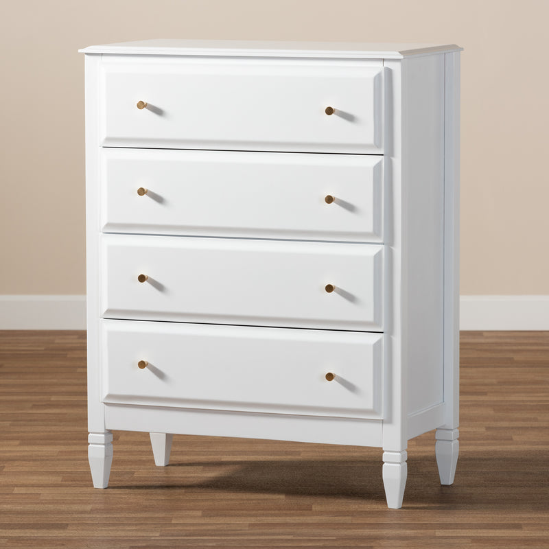 Naomi Bedroom Chest Classic White Finished Wood 4-Drawer Storage Solution for Stylish Bedrooms