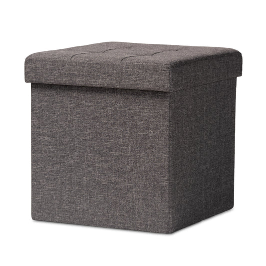 Palmer Storage Ottoman Modern Dark Grey Fabric Upholstered Wood Design with Hidden Storage Compartment