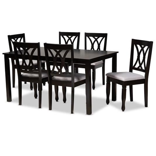 Reneau Dining Set Modern Contemporary Grey Fabric Upholstered Espresso Brown Finished Wood 7-Piece