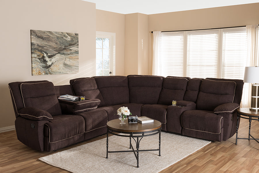 Sabella Sectional Sofa Modern and Contemporary Chocolate Brown Fabric Upholstered 7-Piece Reclining