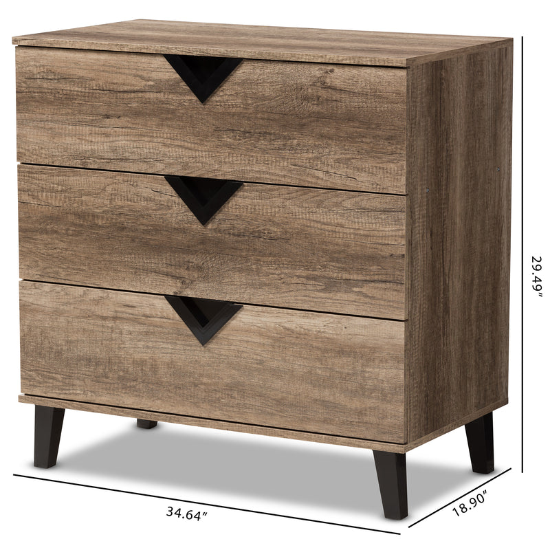 Wales Modern 3-Drawer Chest in Light Brown Wood - Stylish Storage for Contemporary Bedrooms and Living Spaces