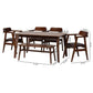 Cleo Dining Set Mid-Century Modern 6-Piece Collection with Espresso Fabric and Dark Brown Wood Finish