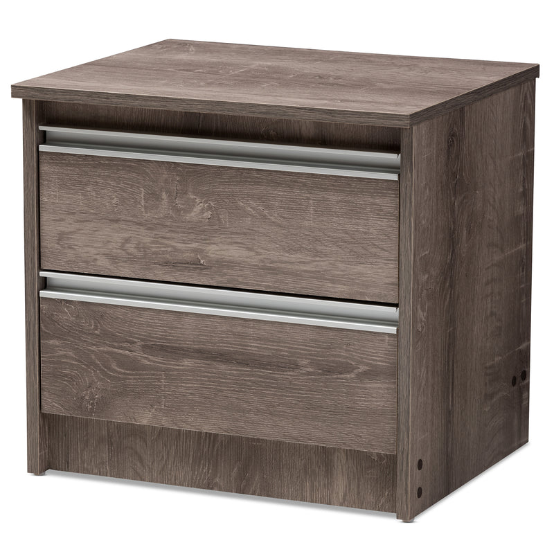 Gallia Nightstand - Modern Oak Brown Finished 2-Drawer Bedroom Furniture