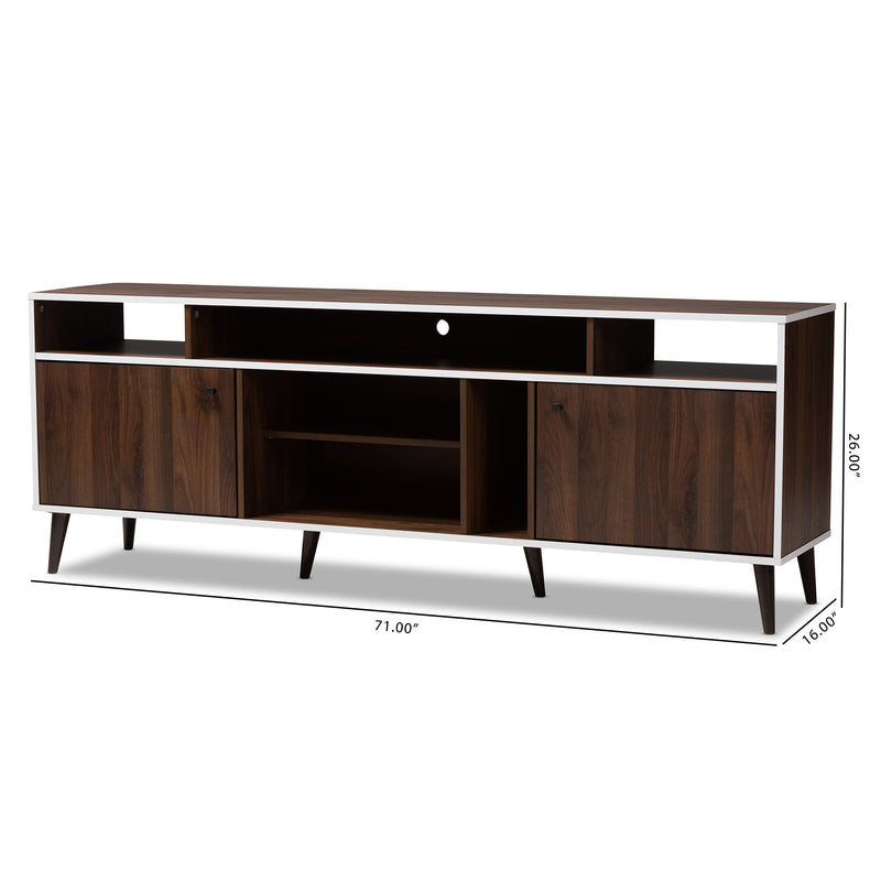 Marion Mid-Century Modern TV Stand in Brown and White with Storage and Stylish Design