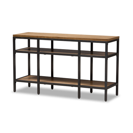 Caribou Console Table Rustic Industrial Style Oak Brown Wood with Black Metal Accents