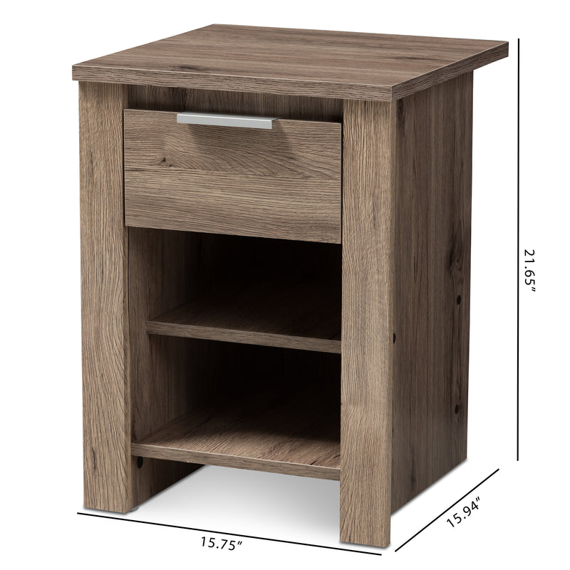 Laverne Nightstand Modern Oak Brown Design with 1 Drawer for Bedroom Storage