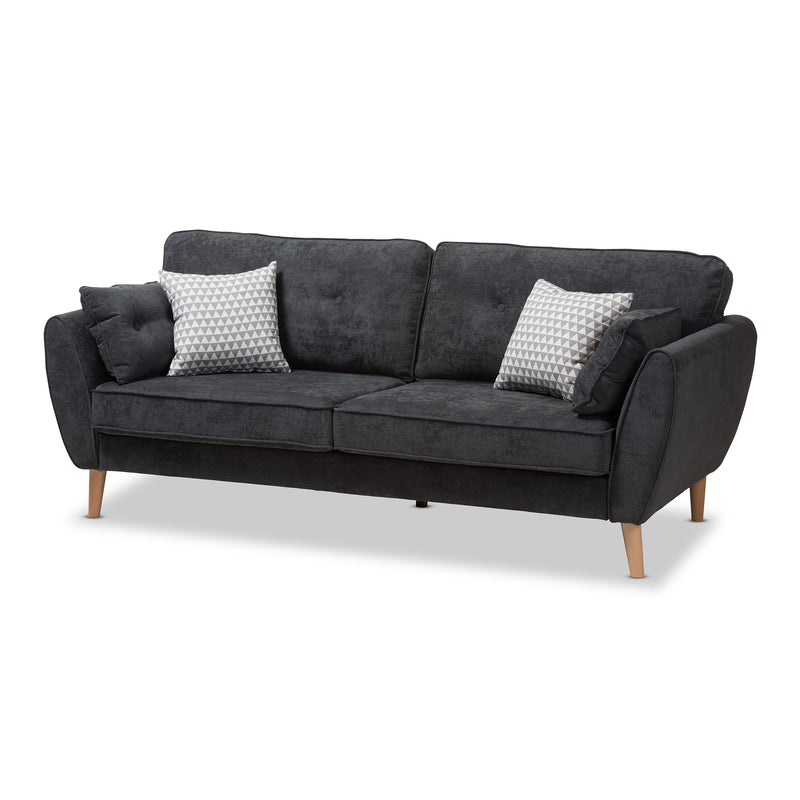 Miranda Sofa Mid-Century Modern Dark Grey Fabric Upholstered