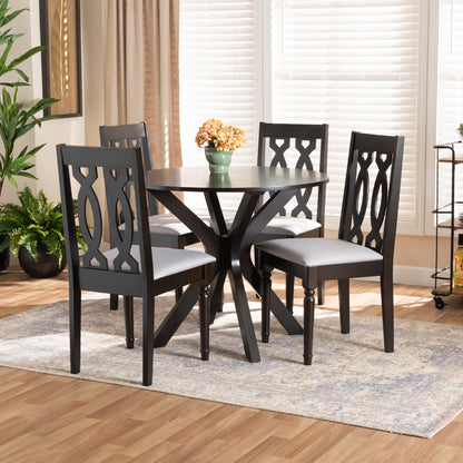 Callie Dining Set Modern Contemporary Grey Fabric Upholstered Dark Brown Finished Wood 5-Piece