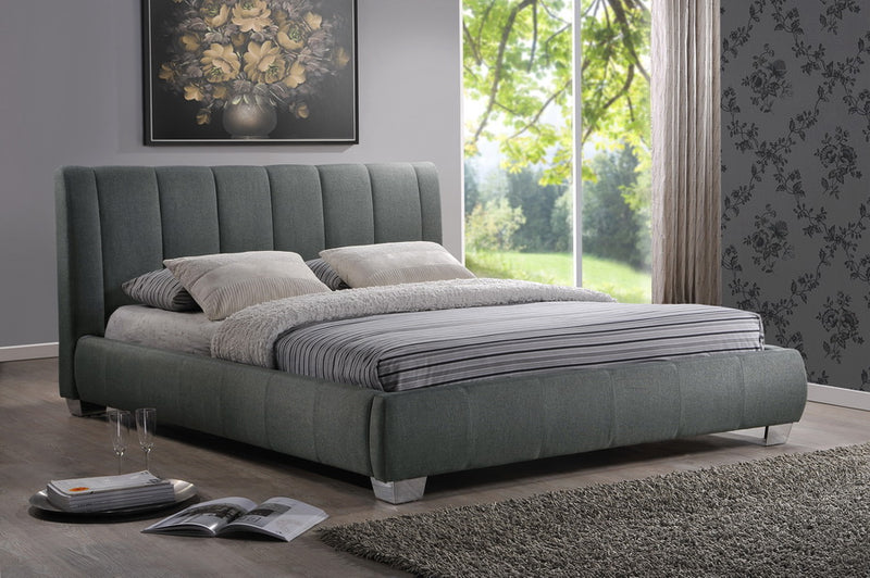 Marzenia Queen Size Bed in Contemporary Grey Fabric with Modern Design and Comfortable Upholstery