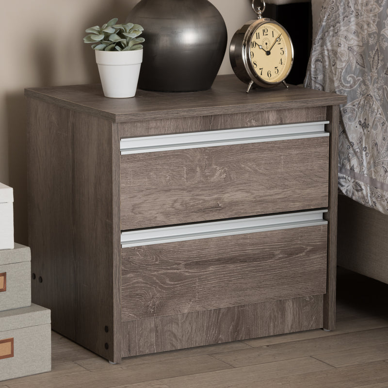 Gallia Nightstand - Modern Oak Brown Finished 2-Drawer Bedroom Furniture