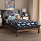 Louvain Platform Bed - Modern and Contemporary Dark Grey Fabric Upholstered with Walnut Finish