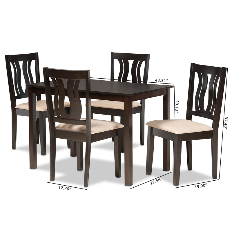 Fenton Dining Set Modern 5-Piece Collection with Sand Fabric Upholstery and Dark Brown Finished Wood