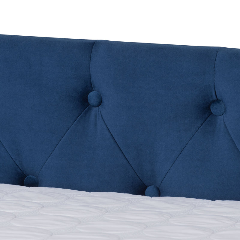 Larkin Daybed - Modern and Contemporary Navy Blue Velvet Fabric Upholstered with Trundle