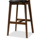 Eline Bar Stool Set of 2 Mid-Century Modern Black Faux Leather Upholstered Walnut Finish