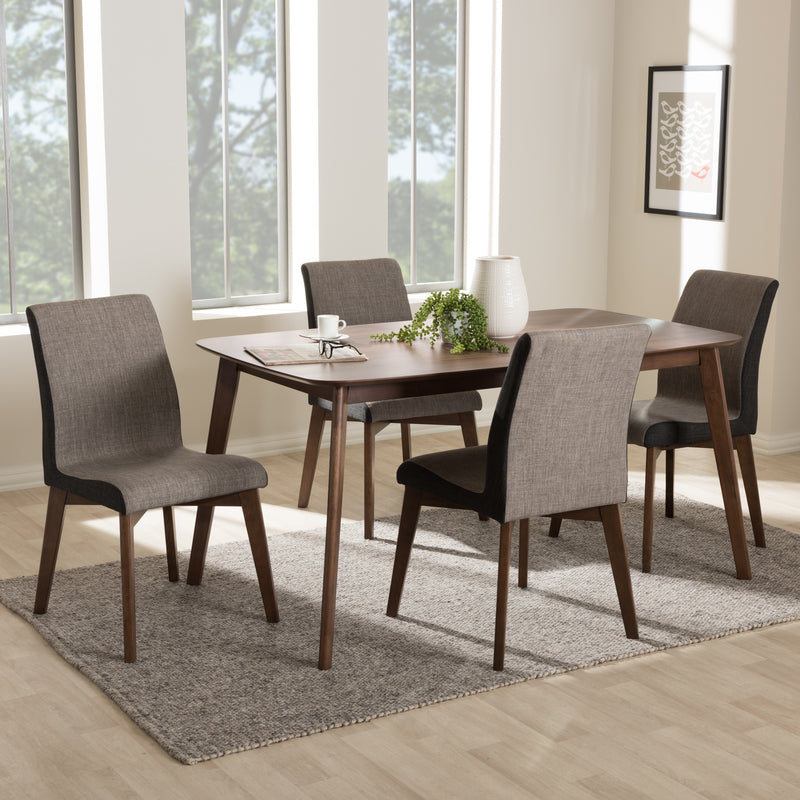 Kimberly Dining Set Mid-Century Modern Beige and Brown Fabric 5-Piece