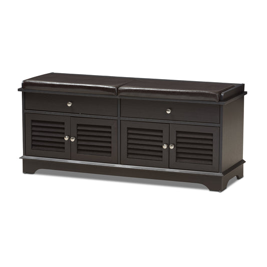 Leo Shoe Storage Bench Modern Dark Brown Wood with 2 Drawers for an Organized Entryway and Stylish Home Décor