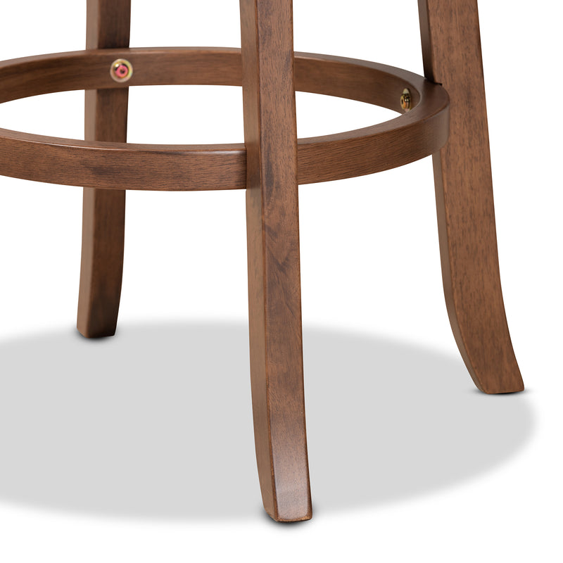 Adams Bar Stool Set Modern Transitional Distressed Brown Fabric Upholstered and Walnut Brown Finished Wood 2-Piece