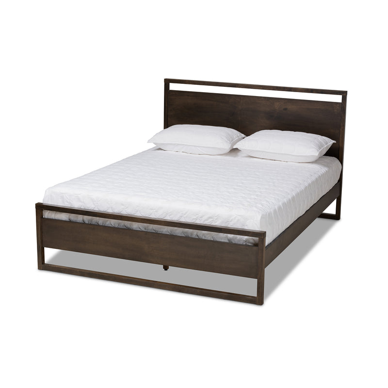 Inicio Queen Size Platform Bed in Charcoal Brown Finished Wood - Modern Contemporary Design for Stylish Bedrooms