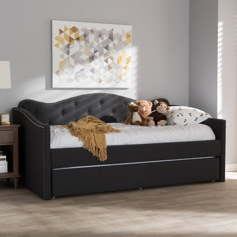 Kaija Daybed - Modern and Contemporary Dark Grey Fabric with Trundle