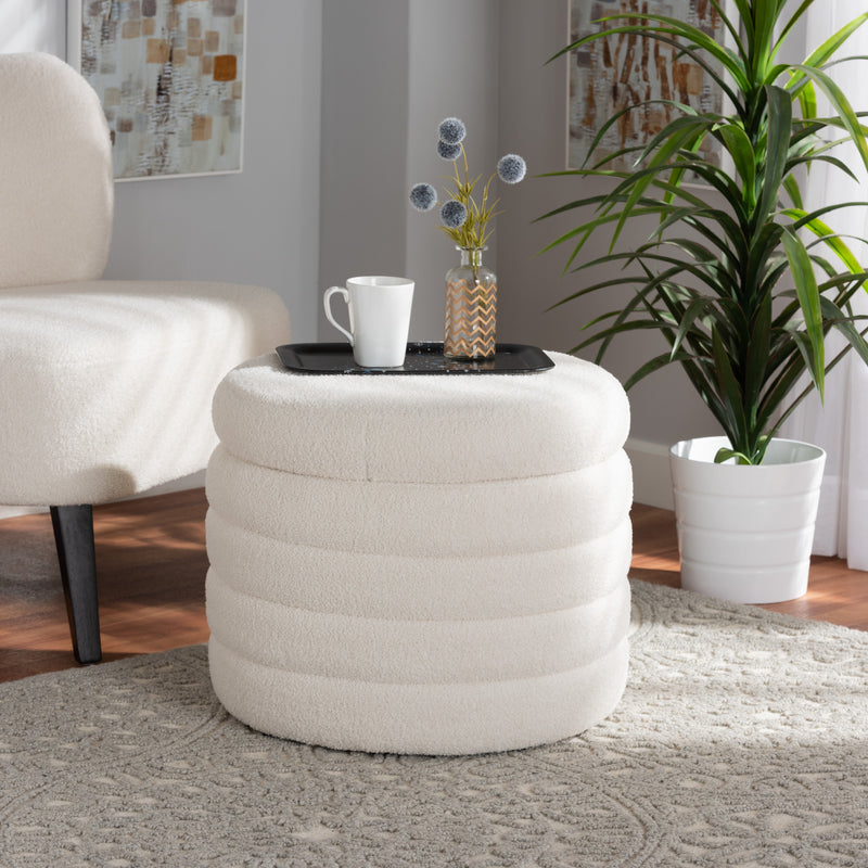 Tabitha Storage Ottoman Modern Ivory Boucle Upholstered Design with Hidden Storage Compartment