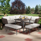 Lillian Outdoor Patio Set Modern 5-Piece Light Grey Upholstered and Brown Woven Rattan Furniture for Garden and Deck