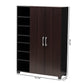 Marine Shoe Storage Cabinet Modern Two-Tone Wenge and Black 2-Door Wood Entryway Organizer with Open Shelves for Shoes and Accessories