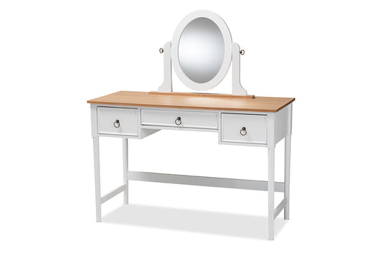 Sylvie Classic Vanity Table White 3-Drawer Wood Design with Mirror for Elegant Bedroom Decor