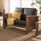 Charlotte Loveseat Modern Classic Mission Style Walnut Brown Wood Dark Brown Faux Leather Upholstery