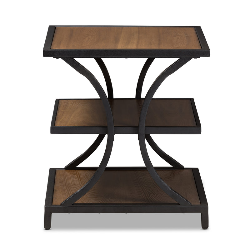 Lancashire End Table Rustic Industrial Style Oak Brown Wood and Black Metal Finish