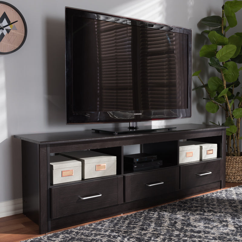 Ryleigh TV Stand Modern Wenge Brown Finished Entertainment Center with Storage for Living Room