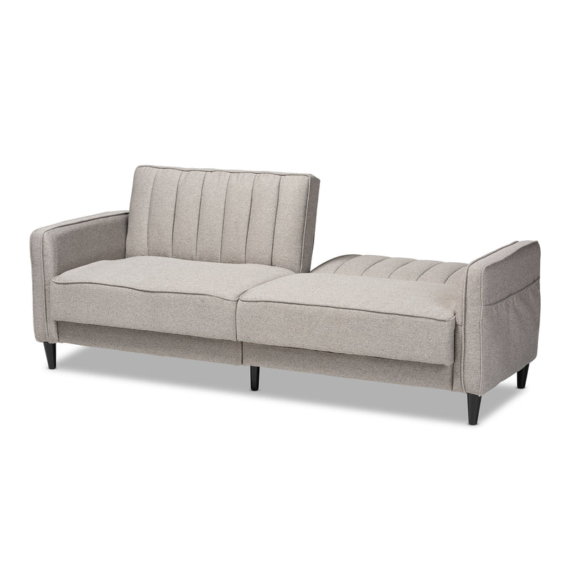 Colby Sleeper Sofa Mid-Century Modern Light Grey Fabric Upholstered Couch for Stylish Living Rooms and Guest Areas