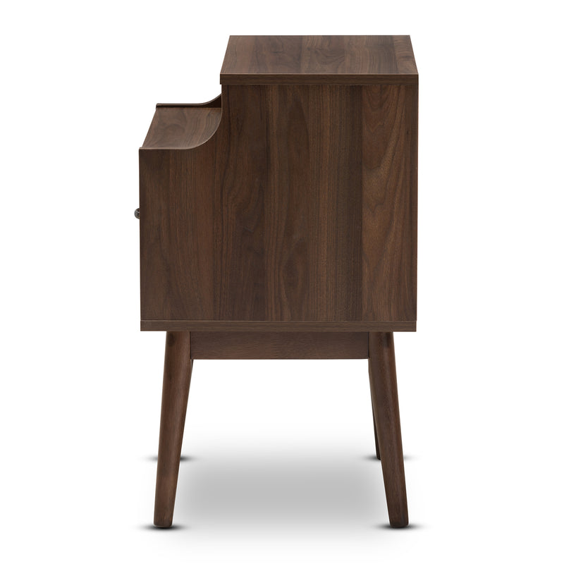 Disa Mid-Century Modern Nightstand Walnut Brown Finish with Storage Drawer and Stylish Design