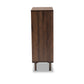 Meike Shoe Cabinet - Mid-Century Modern Two-Tone Walnut Brown and White Wood with 2 Doors for Stylish Storage Solutions