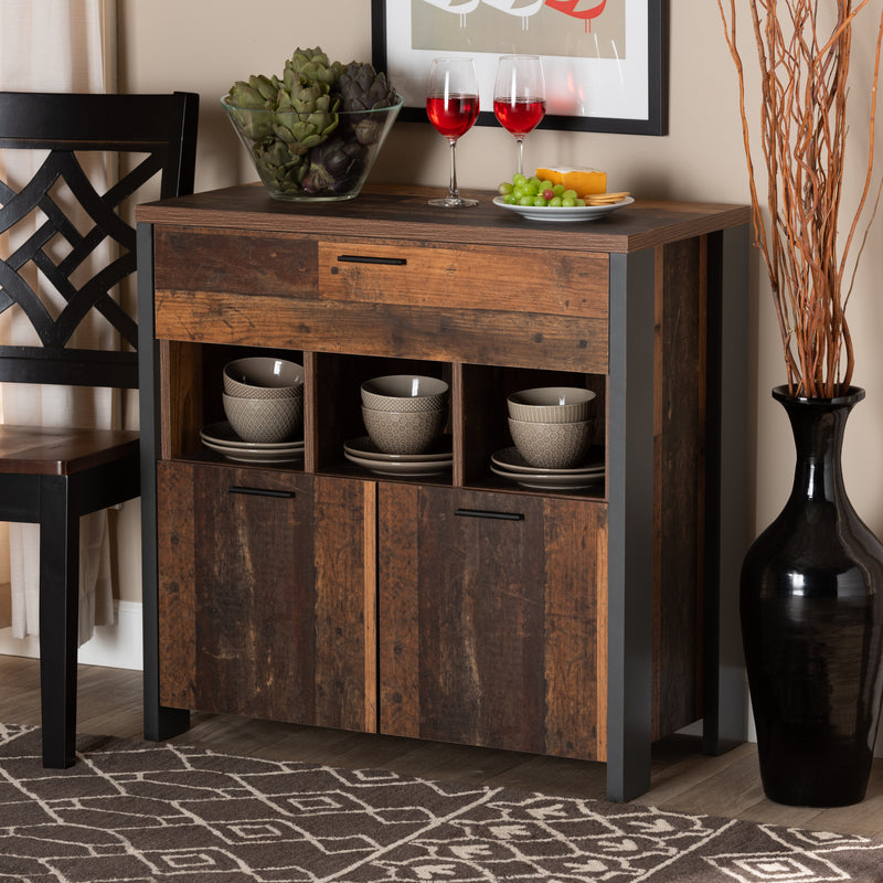 Ranger Sideboard Mid-Century Modern Two-Tone Rustic Brown and Grey Wood 1-Drawer Buffet for Dining Room Storage and Display