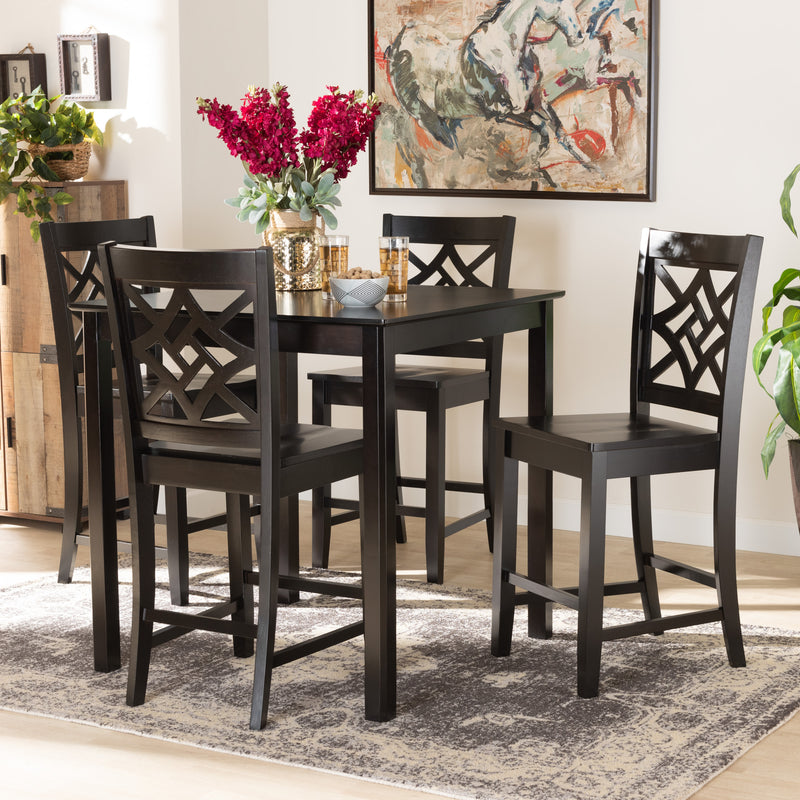 Nicolette Pub Set Modern and Contemporary Transitional Dark Brown Finished Wood 5-Piece